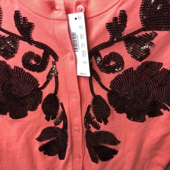 J Crew XS Sequin Floral Embroidered Jackie Sweater - Picture 2 of 5